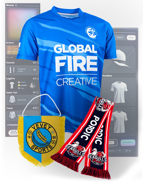 Home - - Need custom sports merchandise or teamwear? Our team of real designers will turn your idea into a unique, professional design—completely free. Whether it’s for a sports team, club, or company, we’ll create something that fits your style, from football shirts to scarves and more. - - 9