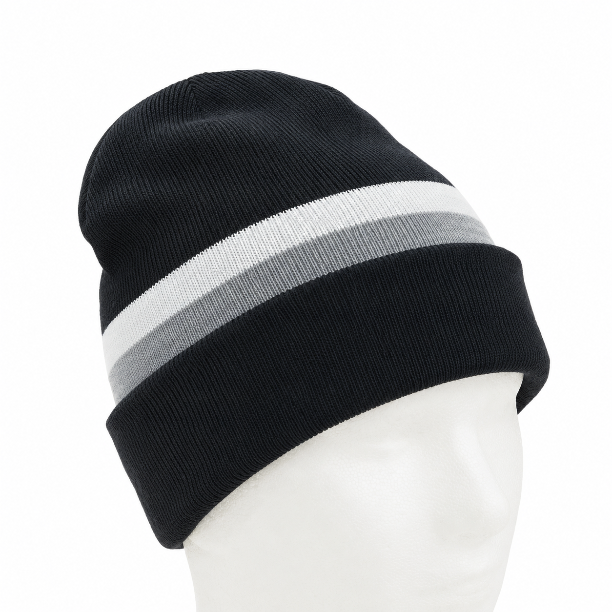 Custom recycled cotton beanie with knitted design and folded cuff